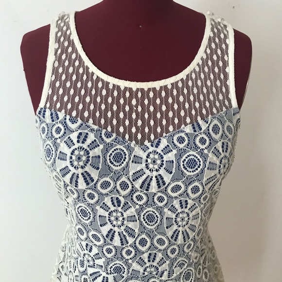 Cream and Royal Blue Lace Dress - Picture 1 of 3